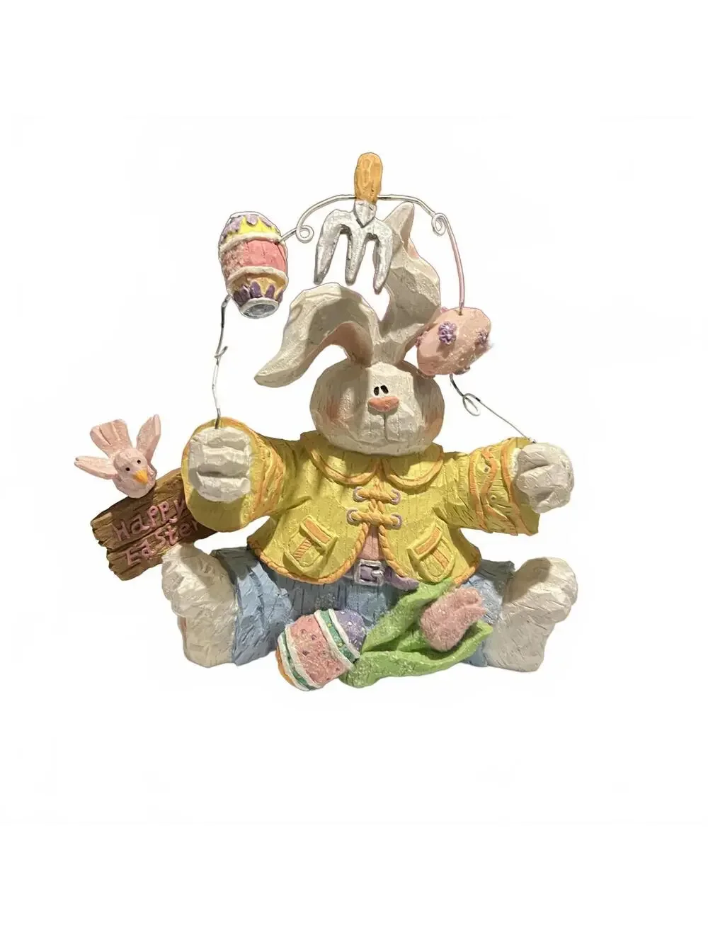 Easter Bunny Figurine Decoration with Eggs and ‘Happy Easter’ Sign